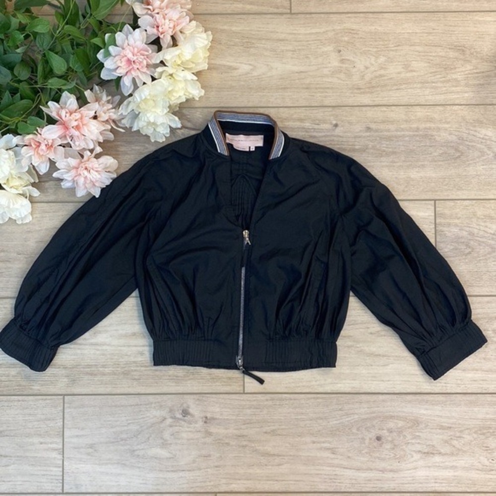 MaxAzria Collection Pleated Cropped Bomber Jacket Minimalist Lightweight XS